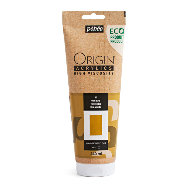 photo-Peinture acrylique - Ocre jaune - 30 - Haute viscosité - Pébéo - Origin acrylics - 240ml