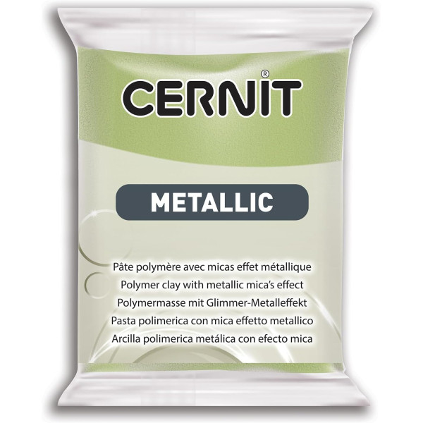 photo - Pâte polymère - Opaque - A cuire - Pâte à modeler - Or vert - Bloc de 56g - Cernit - Metallic