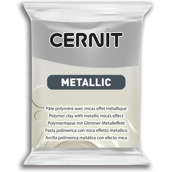 photo - Pâte polymère - Opaque - A cuire - Pâte à modeler - Argent - Bloc de 56g - Cernit - Metallic