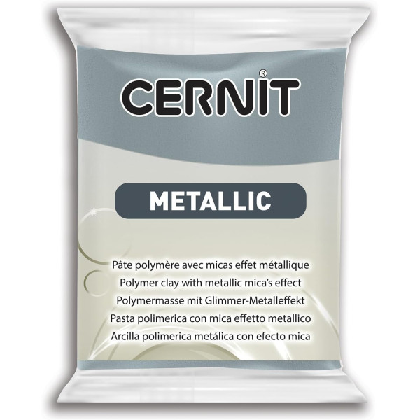 photo - Pâte polymère - Opaque - A cuire - Pâte à modeler - Acier - Bloc de 56g - Cernit - Metallic