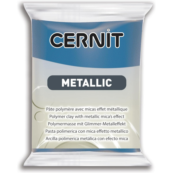photo - Pâte polymère - Opaque - A cuire - Pâte à modeler - Bleu - Bloc de 56g - Cernit - Metallic