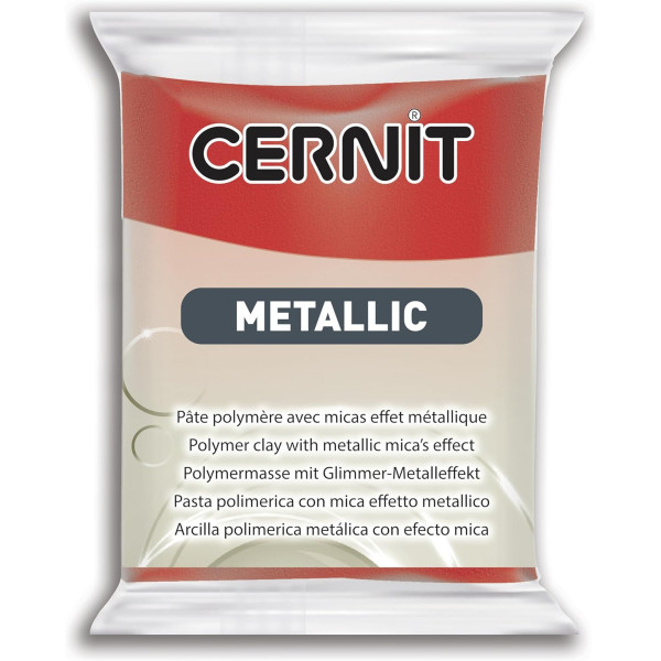 photo - Pâte polymère - Opaque - A cuire - Pâte à modeler - Rouge - Bloc de 56g - Cernit - Metallic