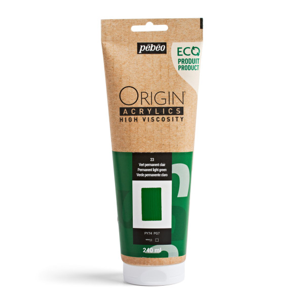 photo-Peinture acrylique - Vert permanent clair - 23 - Haute viscosité - Pébéo - Origin acrylics - 240ml