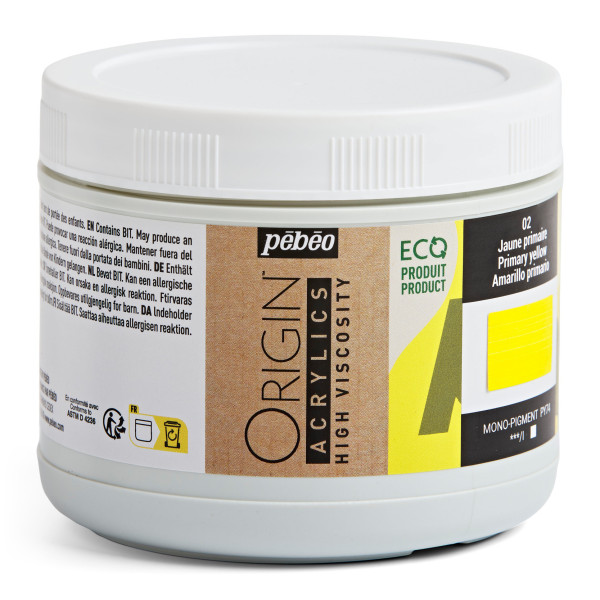 Peinture acrylique - Jaune primaire - 2 - Haute viscosité - Pébéo - Origin acrylics - 480ml