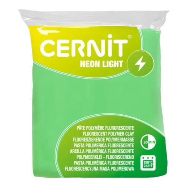 Pâte polymère - Opaque - A cuire - Pâte à modeler - Vert - Bloc de 56g - Cernit - Néon light