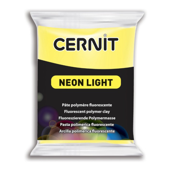 photo-Pâte polymère - Opaque - A cuire - Pâte à modeler - Jaune - Bloc de 56g - Cernit - Néon light