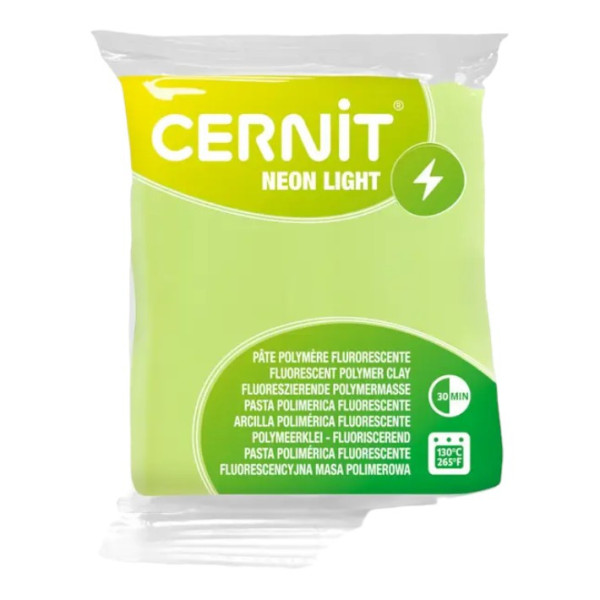 Pâte polymère - Opaque - A cuire - Pâte à modeler - Jaune - Bloc de 56g - Cernit - Néon light