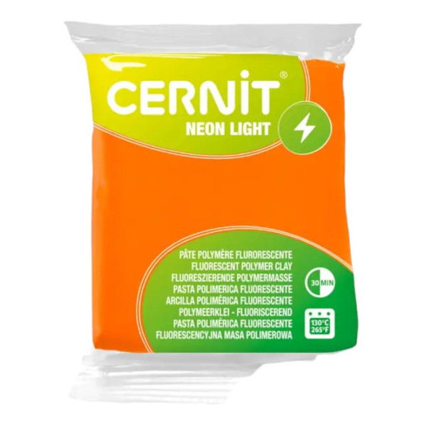 Pâte polymère - Opaque - A cuire - Pâte à modeler - Orange - Bloc de 56g - Cernit - Néon light
