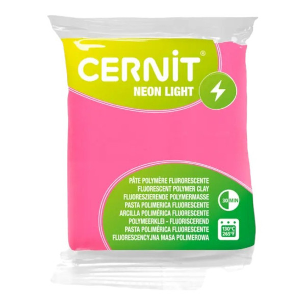 Pâte polymère - Opaque - A cuire - Pâte à modeler - Fuchsia - Bloc de 56g - Cernit - Néon light