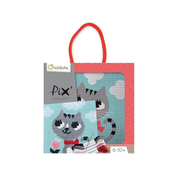photo - Canevas - Enfant - Point de croix - Chat - 14x14xcm - Fils et aiguilles