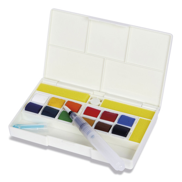 Peinture aquarelle - Fine - Boîte 12 demi-godets - Sennelier - La petite aquarelle - Pinceau inclus