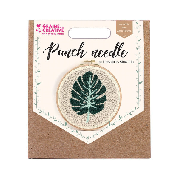 Canevas - Punch needle - Feuille de monstera - Avec tambour et accessoires