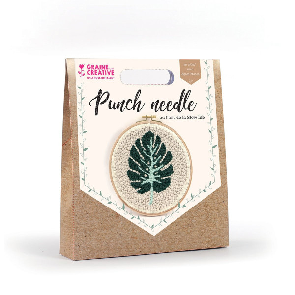 Canevas - Punch needle - Feuille de monstera - Avec tambour et accessoires