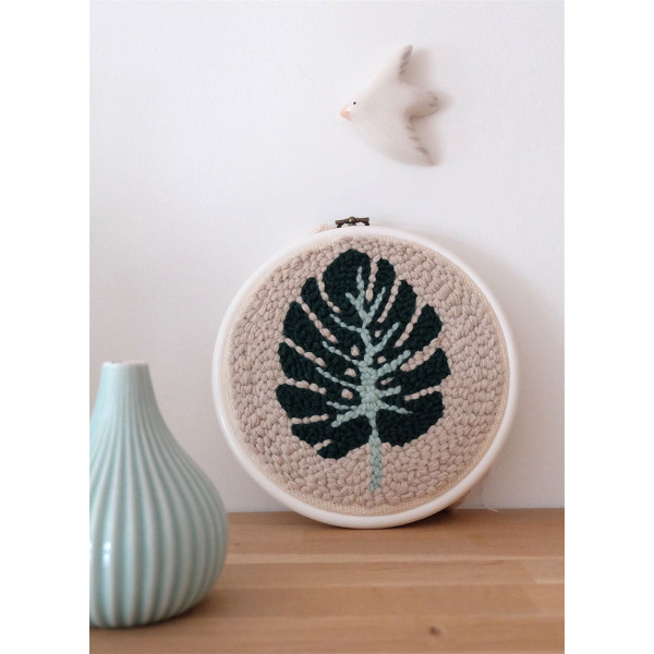 Canevas - Punch needle - Feuille de monstera - Avec tambour et accessoires