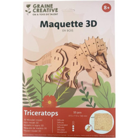 Maquette - Puzzle - 3D - En bois - Triceratops - 55 pièces - Dès 8 ans