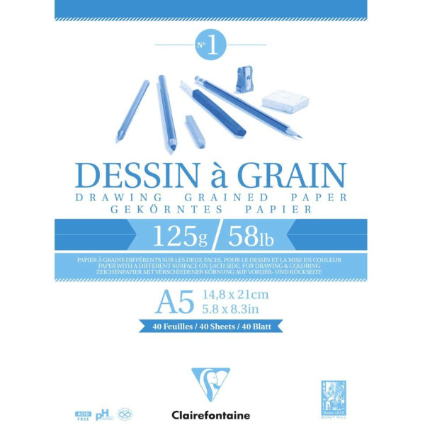 Bloc Dessin A Grain Colle A5 - 125G - 40 Feuilles - Clairefontaine pas cher