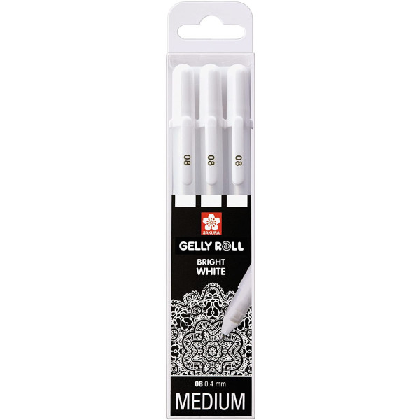 Etui De 3 Stylos Sakura Gelly Basic Real - Blanc - Sakura pas cher