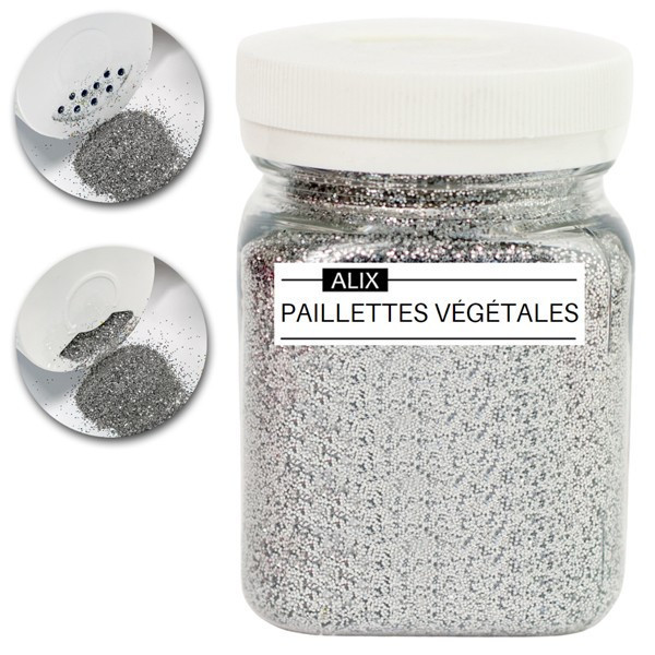 photo - Paillettes - Argent - Biodégradable - Végétal - Loisirs créatifs - Carterie - Pot 35g