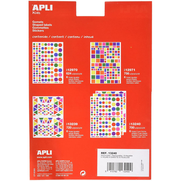 Pochette De 756 Gommettes - Ronds Et Carrés - Couleurs Assorties - Apli | Surdiscount