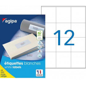 1200 Étiquettes Blanches - A4 - 70X67,7Mm - Multi-Usage - Agipa pas cher