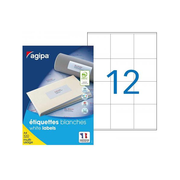 1200 Étiquettes Blanches - A4 - 70X67,7Mm - Multi-Usage - Agipa pas cher