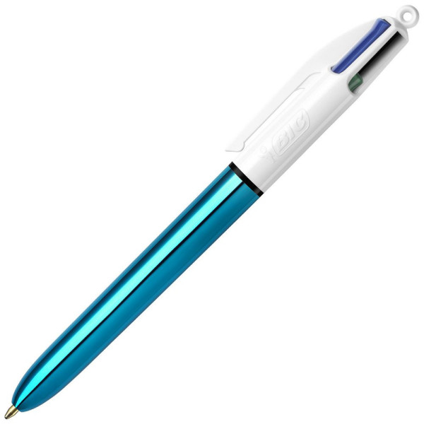 Stylo - 4 Couleurs - Pointe Moyenne - Bic - Corps Métal Bleu Shine pas cher
