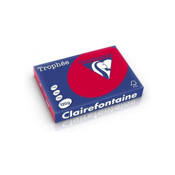 250 Feuilles A4 - 120G - Couleurs Vives - Rouge Groseille - Trophée Clairefontaine pas cher