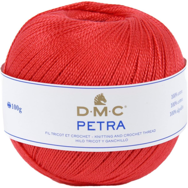 photo-Pelote de laine - 100% coton - Rouge vif - 5666 - DMC - Petra - Longues fibres