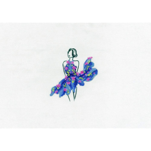 Kit point de croix - Danseuse tutu bleu - Toile imprimé, fils, aiguilles - DMC