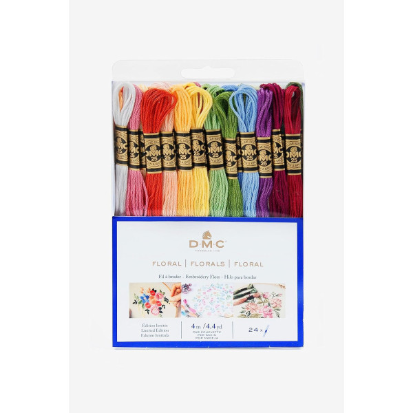 photo - Fils de laine - 24 échevettes - Fil mouliné - DMC - Couleurs florales - Broderie - Point de croix