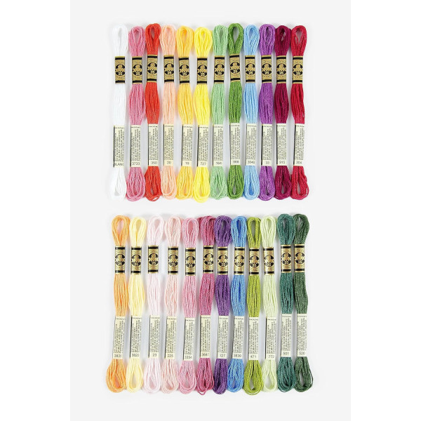 Fils de laine - 24 échevettes - Fil mouliné - DMC - Couleurs florales - Broderie - Point de croix