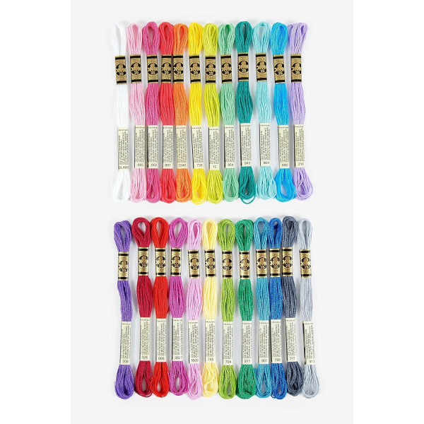 Fils de laine - 24 échevettes - Fil mouliné - DMC - Couleurs vitamines - Broderie - Point de croix