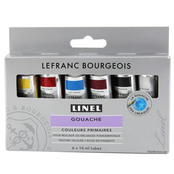 photo-Gouache - Extra-fine - Beaux-arts - Linel - 6 tubes de 14ml - Couleurs primaires