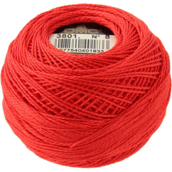 photo - Fil à broder - Rouge tulipe - 3801 - Coton perlé - Pelote - DMC - Broderie - Crochet