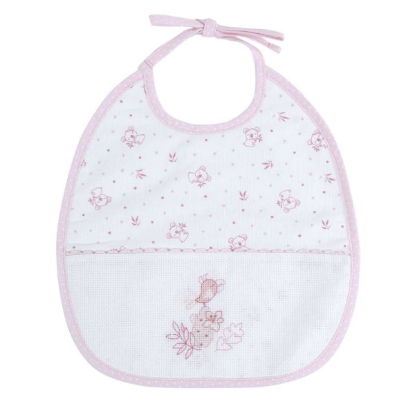 Grand bavoir - Bébé - 6 mois - A broder - Rose/motif koala - Cadeau naissance