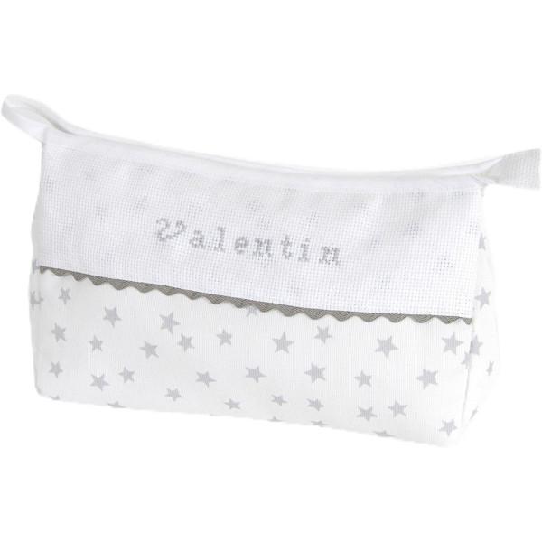 photo-Trousse de toilette - A broder - Gris/motif étoile - 26x16cm - Point de croix