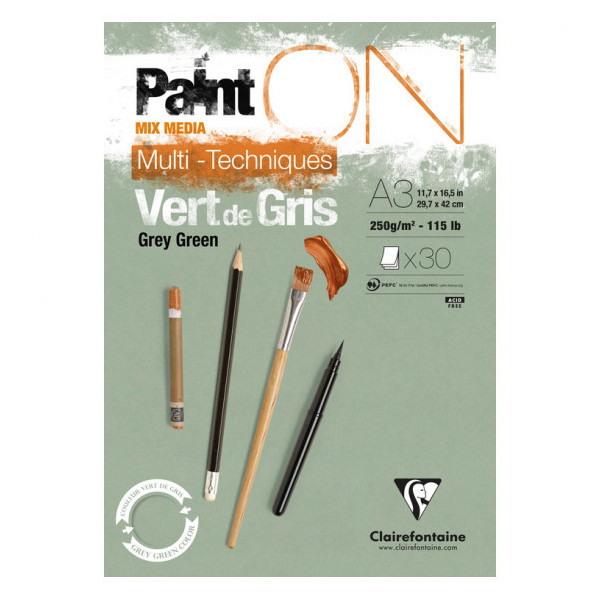 Painton Vert De Gris Bloc Collé 30F A3 250G - Clairefontaine pas cher