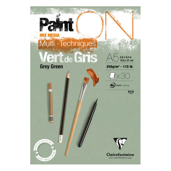 Painton Vert De Gris Bloc Collé 30F A5 250G - Clairefontaine pas cher
