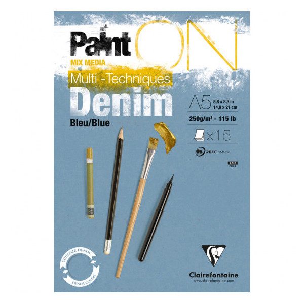 Painton Bleu Denim Bloc Collé 15F A5 250G - Clairefontaine pas cher