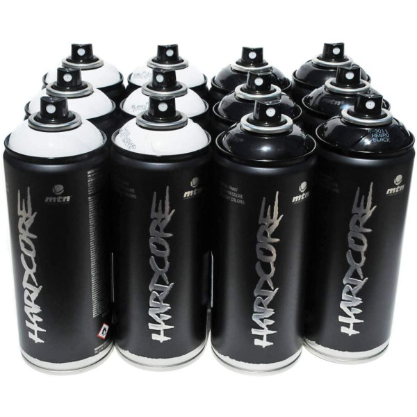 Lot 12 Bombes Peinture Mtn Hardcore Noir Et Blanc | Surdiscount