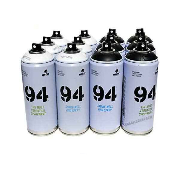 Lot 12 Bombes De Peinture Mtn 94 Noir Et Blanc pas cher