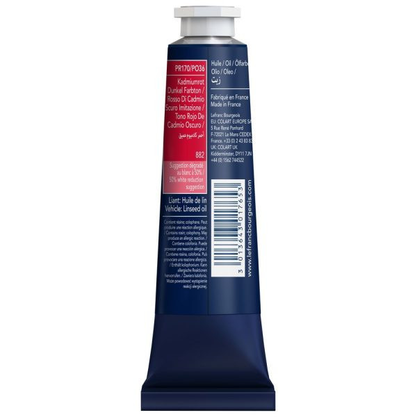 Peinture à l'huile - Fine - Rouge de cadmium foncé imitation - 882 - Lefranc Bourgeois - 40ml