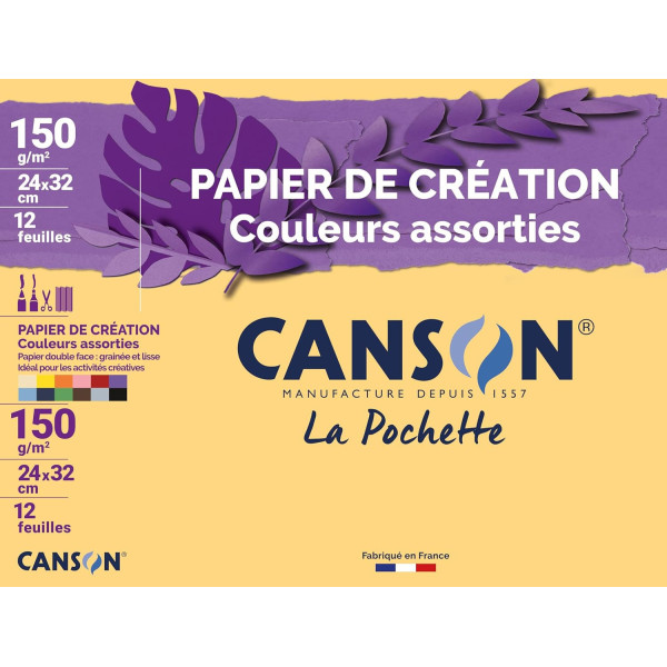 photo - Papier créatif - 24x32cm - Canson - Couleurs assorties - 150g - 12 feuilles - Dessin