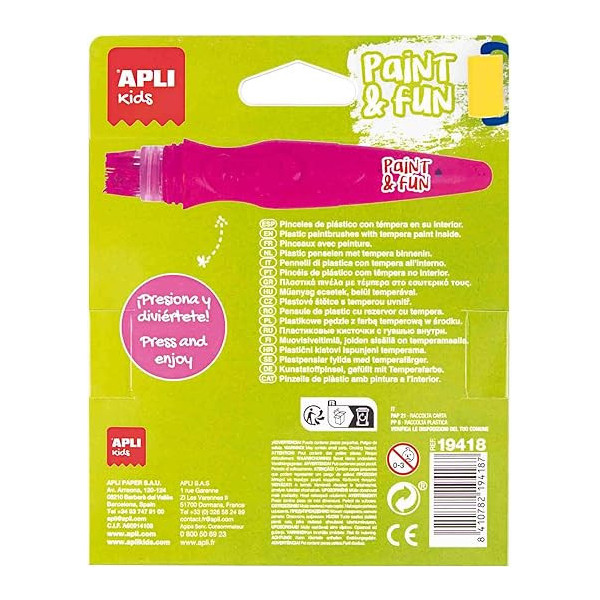 6 Pinceaux avec peinture - Gouache - Pour enfant - Couleurs fluo - Apli kids