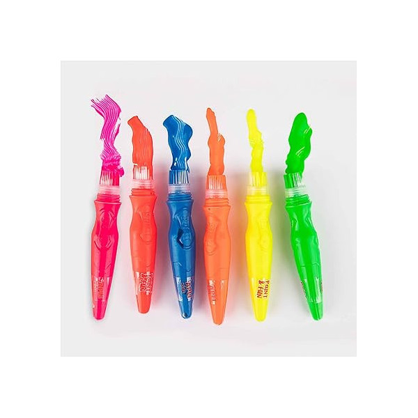 6 Pinceaux avec peinture - Gouache - Pour enfant - Couleurs fluo - Apli kids
