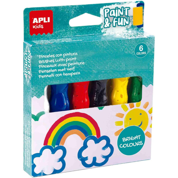 photo - 6 Pinceaux avec peinture - Gouache - Pour enfant - Couleurs vives - Apli kids