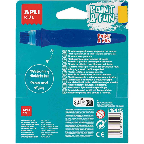 6 Pinceaux avec peinture - Gouache - Pour enfant - Couleurs vives - Apli kids