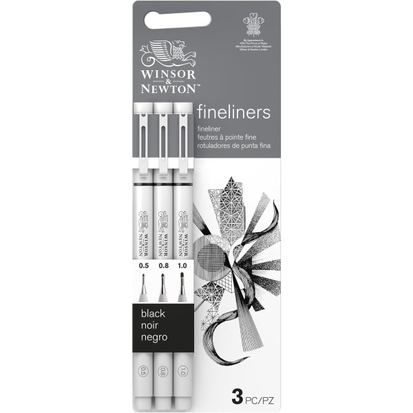 photo - Set 3 feutres à pointe fine - Fineliners - Pointe Noir - Winsor & Newton