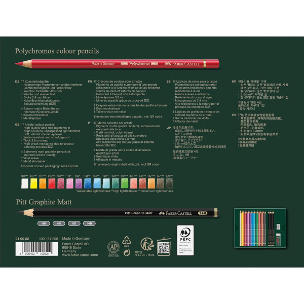 Coffret - 17 crayons de couleur + 4 crayons graphite - Faber-Castell - Polychromos - Pitt Graphite Matt