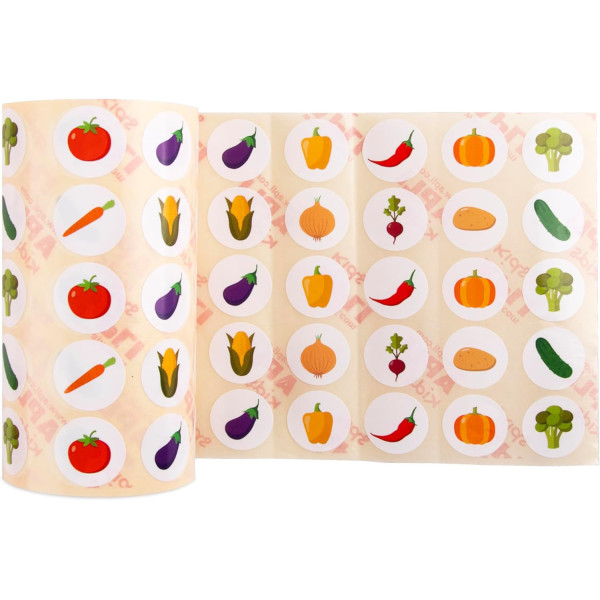 Rouleau de gommettes rondes - 20 mm - Motif légumes - Apli